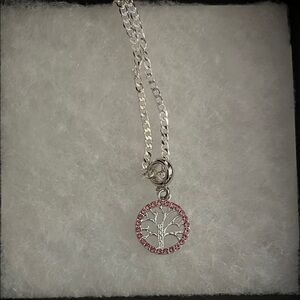 Fashion Silver Tree of Life Pendant Necklace with Pink Crystals